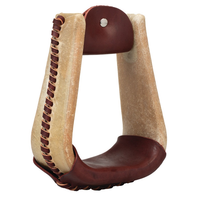 Natural Rawhide Covered Stirrups Deep Roper, 3″ Neck, 2″ Tread Burgundy