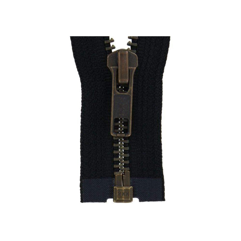 #5 Metal, Black, 30″ YKK Separating Bomber Jacket Zipper with Antique Brass Teeth, #6BJ-30-BLK-ANT