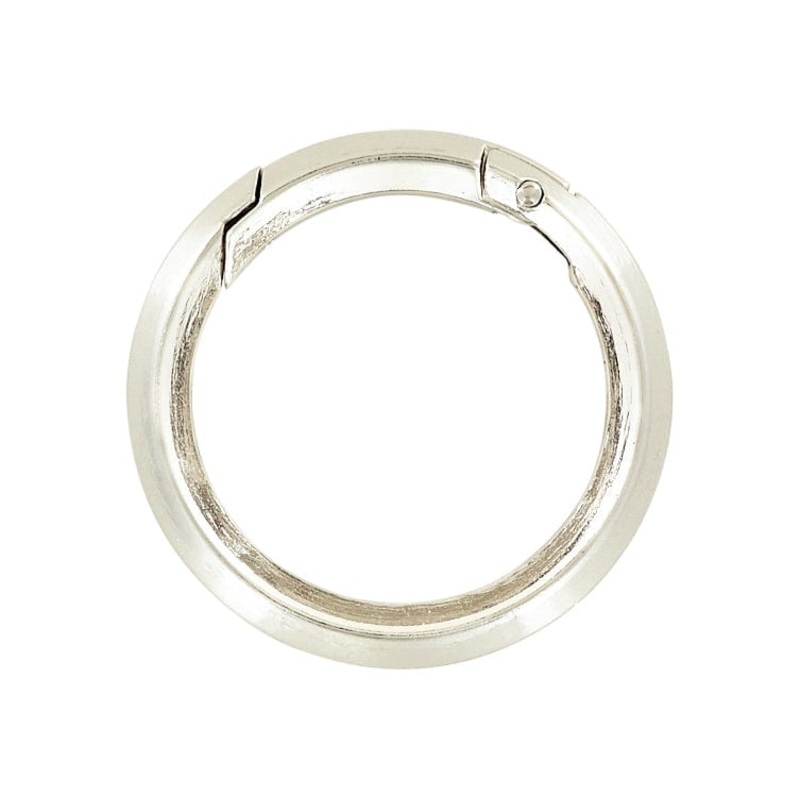 1 1/2″ Shiny Nickel, Beveled Round Ring with Spring Gate, Zinc Alloy, #P-2883-NIC