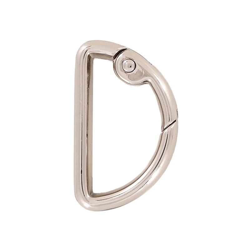 1 1/8″ Shiny Nickel, Spring Gate D Ring, Zinc Alloy, #P-2811-NIC