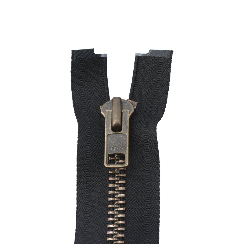 #10 Metal, Black, 24″ Separating Bomber Jacket Zipper with Antique Brass Teeth, #9BJ-24-BLK-ANT