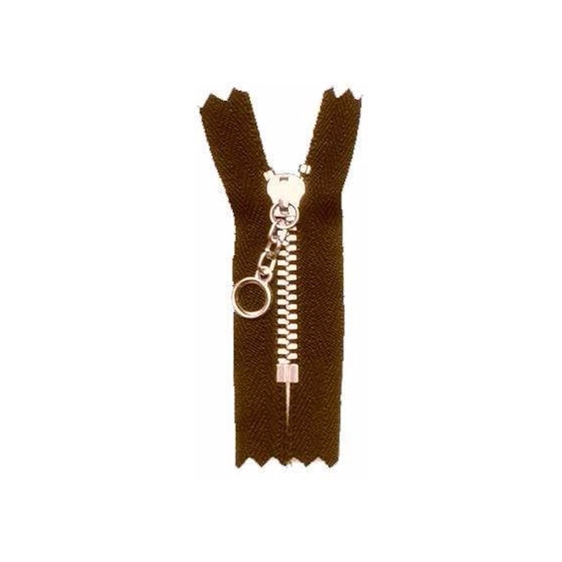 #3 Metal, Brown, 4″ YKK Closed End Handbag Zipper with Brass Teeth, #451-4-BRO