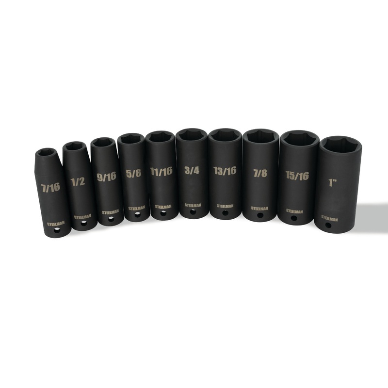 10-Piece 1/2-Inch Drive SAE Deep 6-Point Impact Socket Set