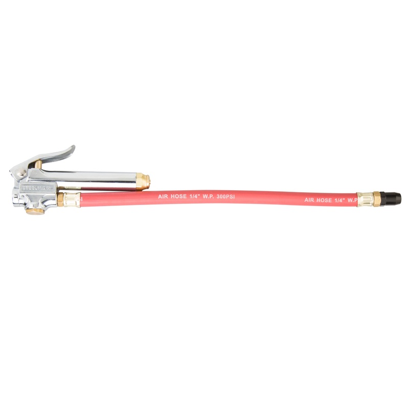 Straight Chuck Tire Inflator with Built-In Gauge and 12-Inch Hose