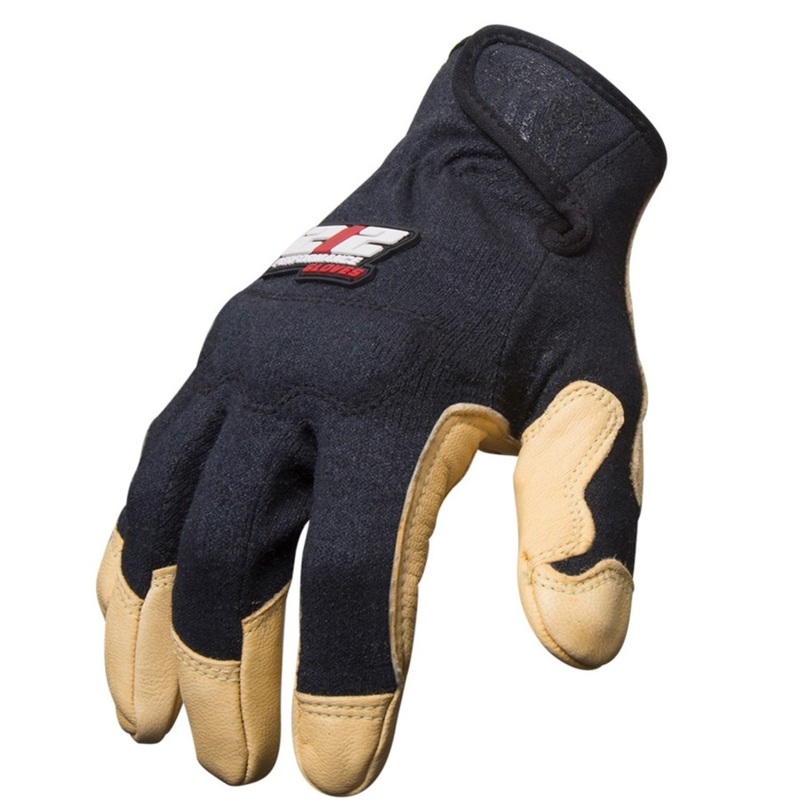 GSA Compliant Fire Resistant Premium Leather Fabricator Gloves in Black and Tan SM