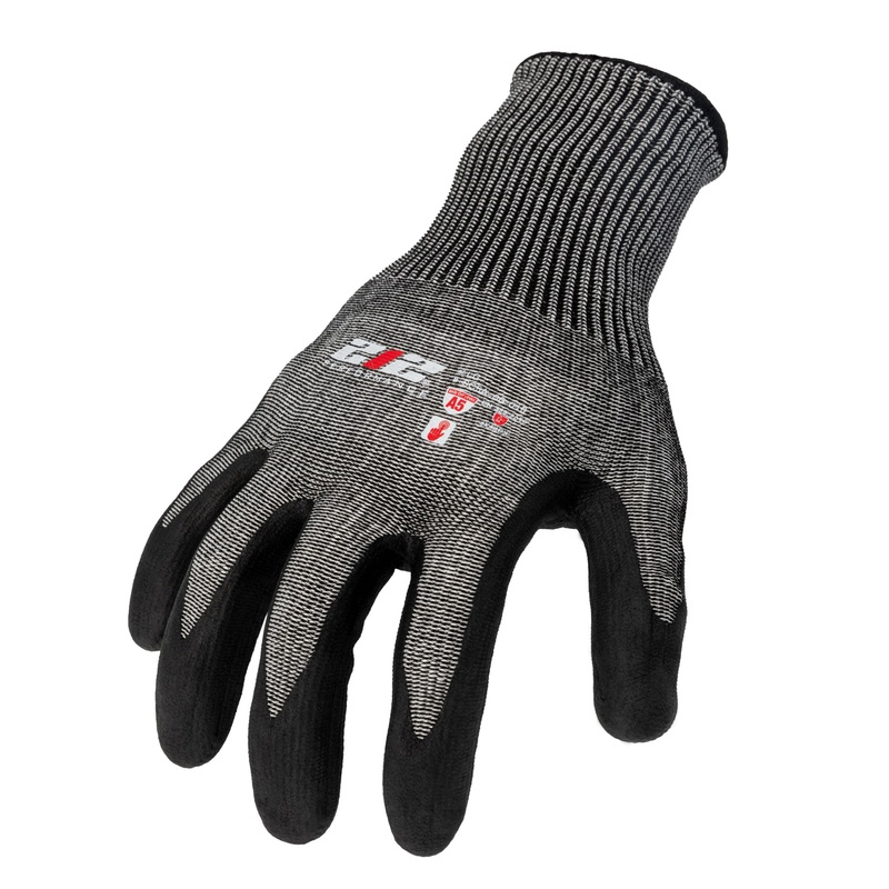 Nitrile Foam-Dipped ANSI A5 Cut Resistant Touchscreen Compatible Seamless Work Gloves in Black and Gray SM