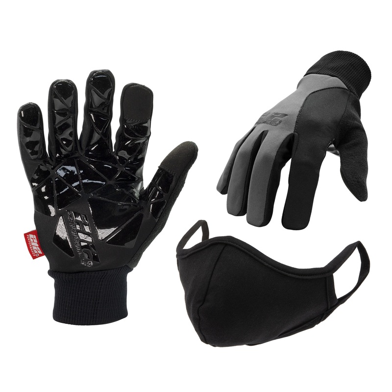 Touchscreen Compatible Silicone Palm Economy Tundra Jogger Gloves in Gray and Black with Cotton Face Mask Combo SM