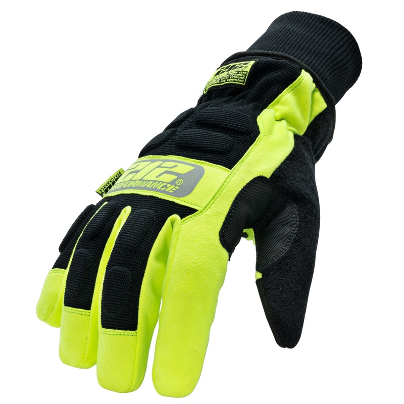 Waterproof Fleece Lined Impact Protective Tundra Winter Work Gloves in Black and Hi-Viz Yellow SM