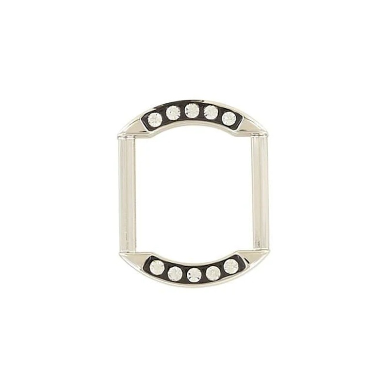 3/4″ Shiny Nickel, Rectangular Ring with Black Rhinestone, Zinc Alloy, #P-2647