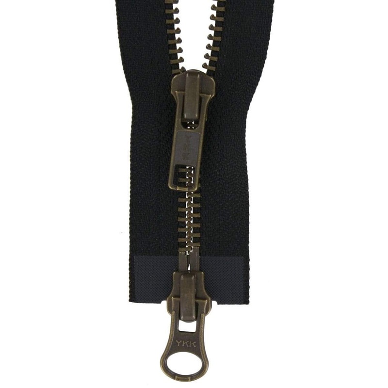 #5 Metal, Black, 36″ YKK Separating Two-Way Bomber Jacket Zipper with Antique Brass Teeth, #6BTW-36-BLK