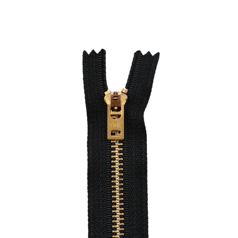 #5 Metal, Black, 7″ YKK Closed End Jean Zipper with Brass Teeth, #590-7-BLK