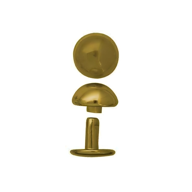 9mm Gold, Double Cap Domed Rivet, Steel – 12pk, #A-409-GP