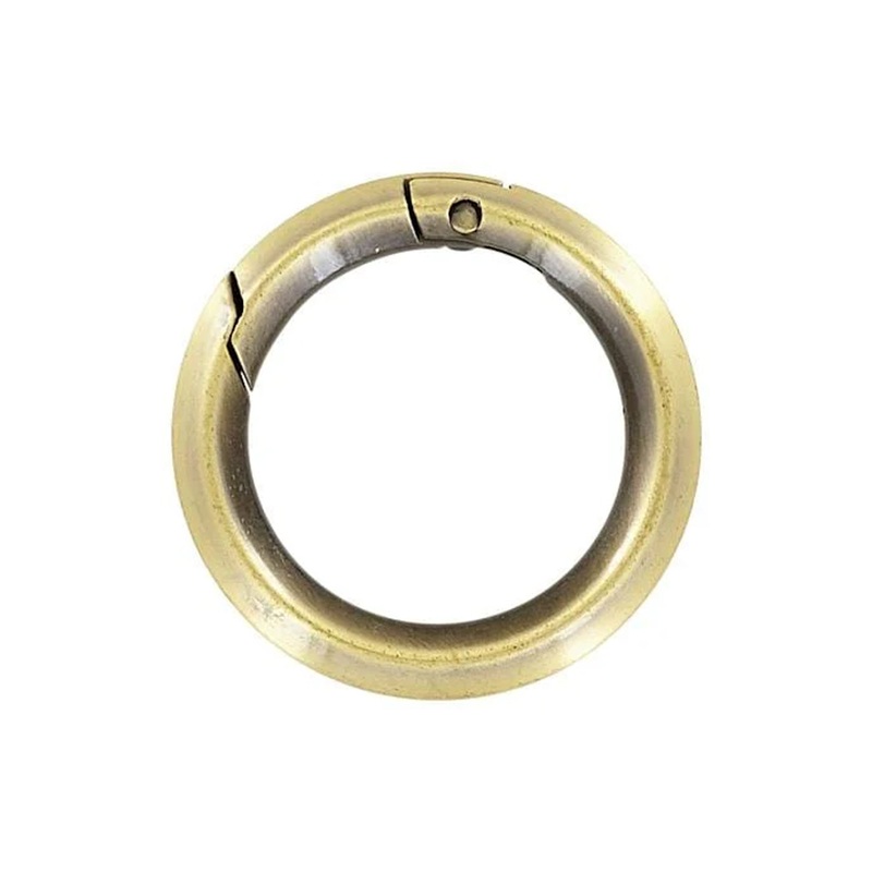1 1/4″ Antique Brass, Spring Gate Beveled Round Ring, Zinc Alloy, #P-2881-ANTB