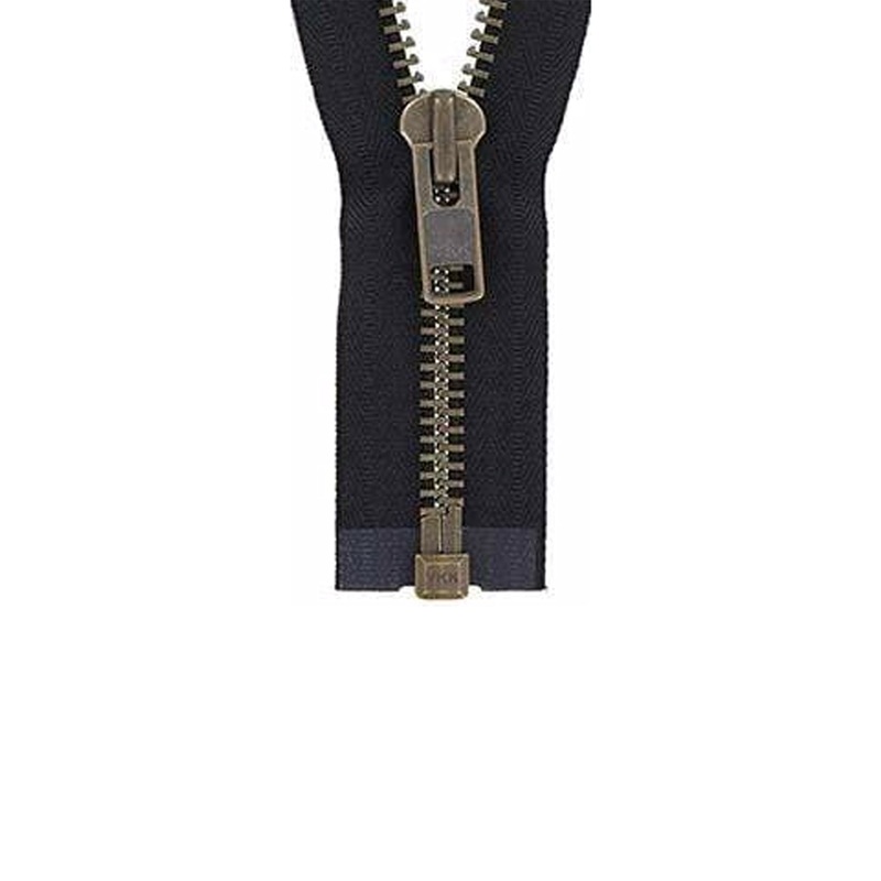 #10 Metal, Black, 30″ Separating Bomber Jacket Zipper with Antique Brass Teeth, #9BJ-30-BLK-ANT