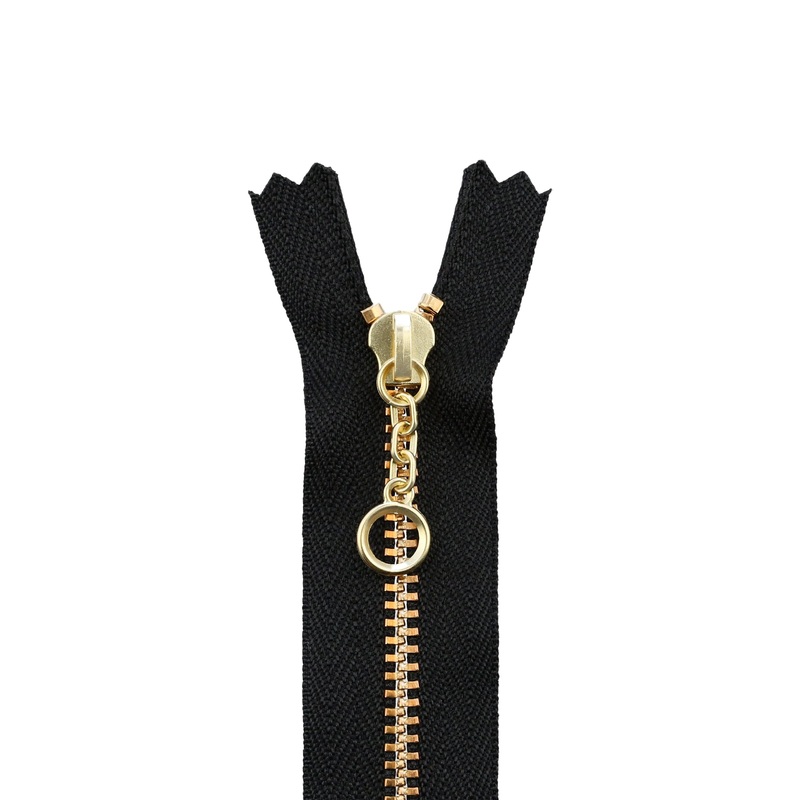 #3 Metal, Black, 5″ YKK Closed End Handbag Zipper with Brass Teeth, #451-5-BLK-BRS