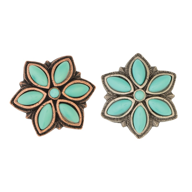#1846 Floral Stone Concho with Post 1-3/4″ Antique Copper