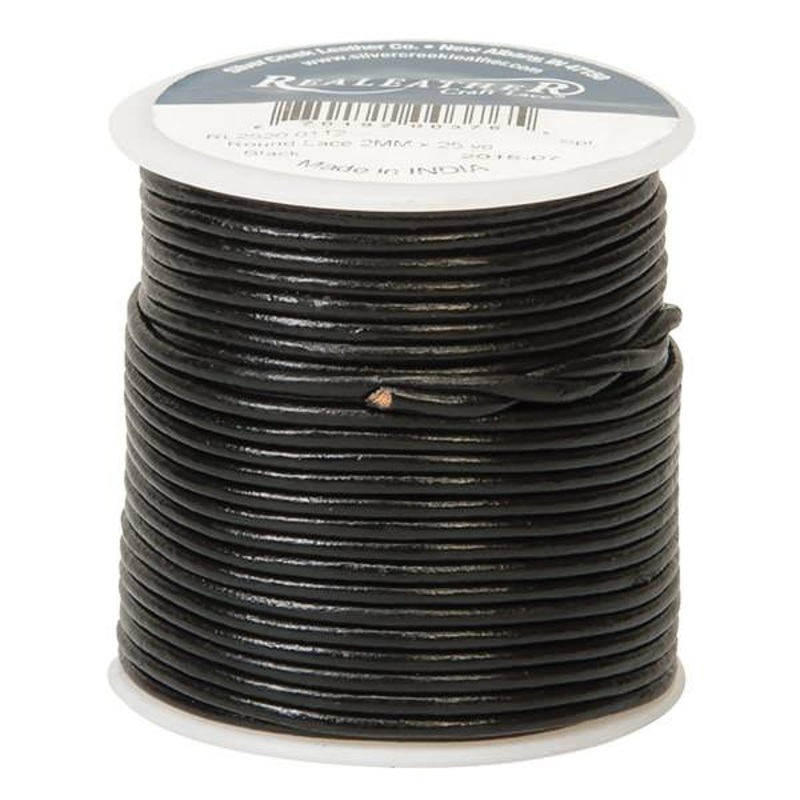 Round Leather Lace, 2 mm x 25 yards Black