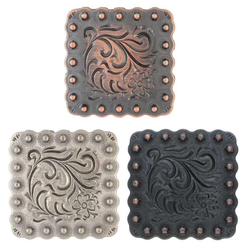 Square Floral Berry Concho 1″ Antique Copper