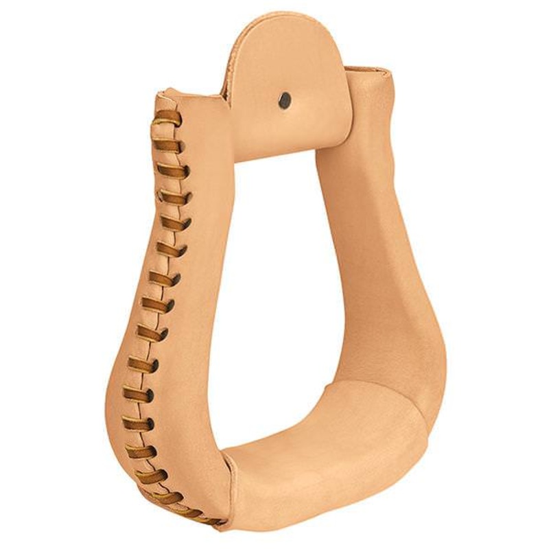 Natural Leather Covered Stirrups, Bell, 3″ Neck